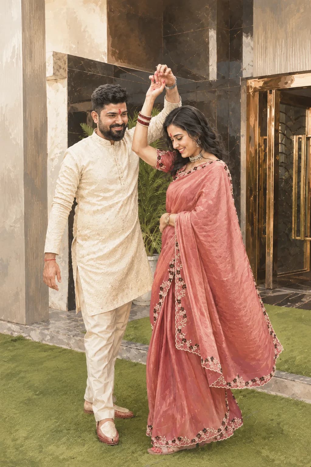 Yogesh and Akanksha dancing together joyfully