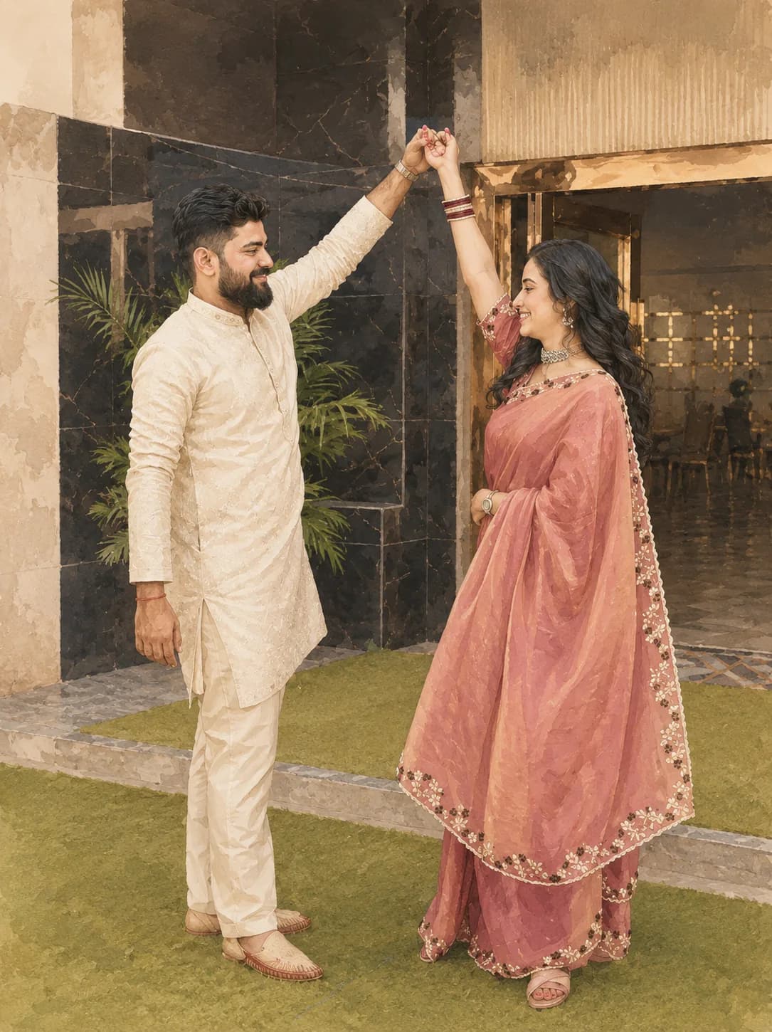 Yogesh and Akanksha twirling in celebration