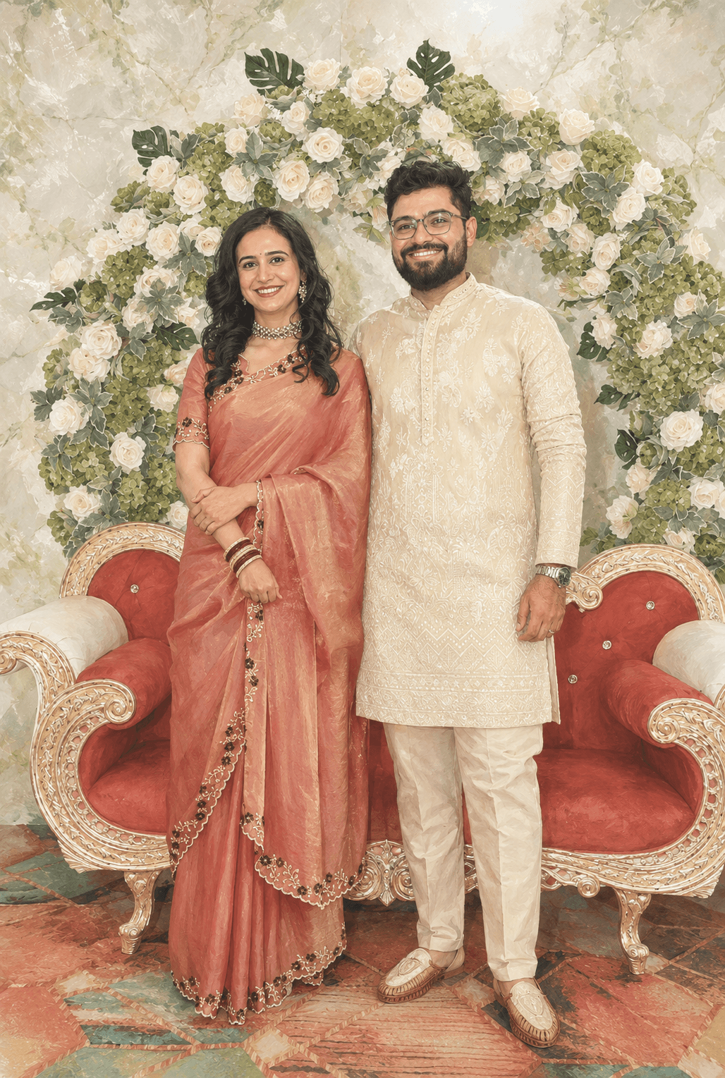 Akanksha and Yogesh in formal wedding attire