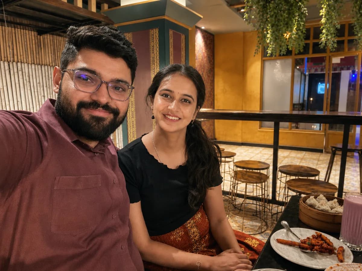 Yogesh and Akanksha enjoying a meal together